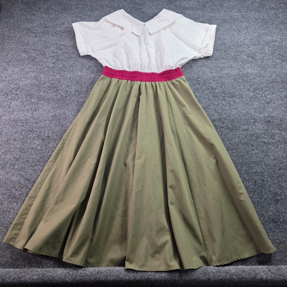 Vintage Midi Dress Colorblock Pockets Retro Womens cottage core Disney Hand Sewn - Picture 6 of 11